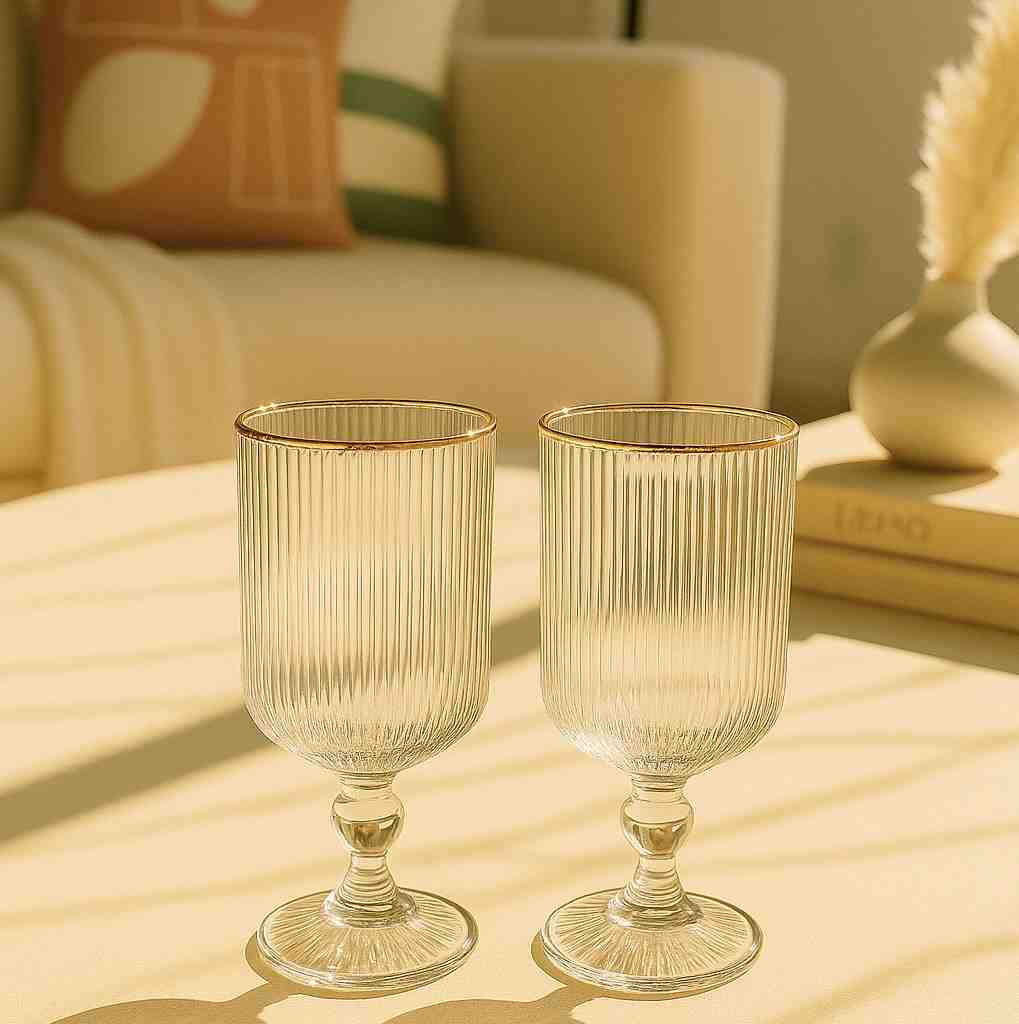 COPAS ACANALADAS BORDE DORADO SET X 2 