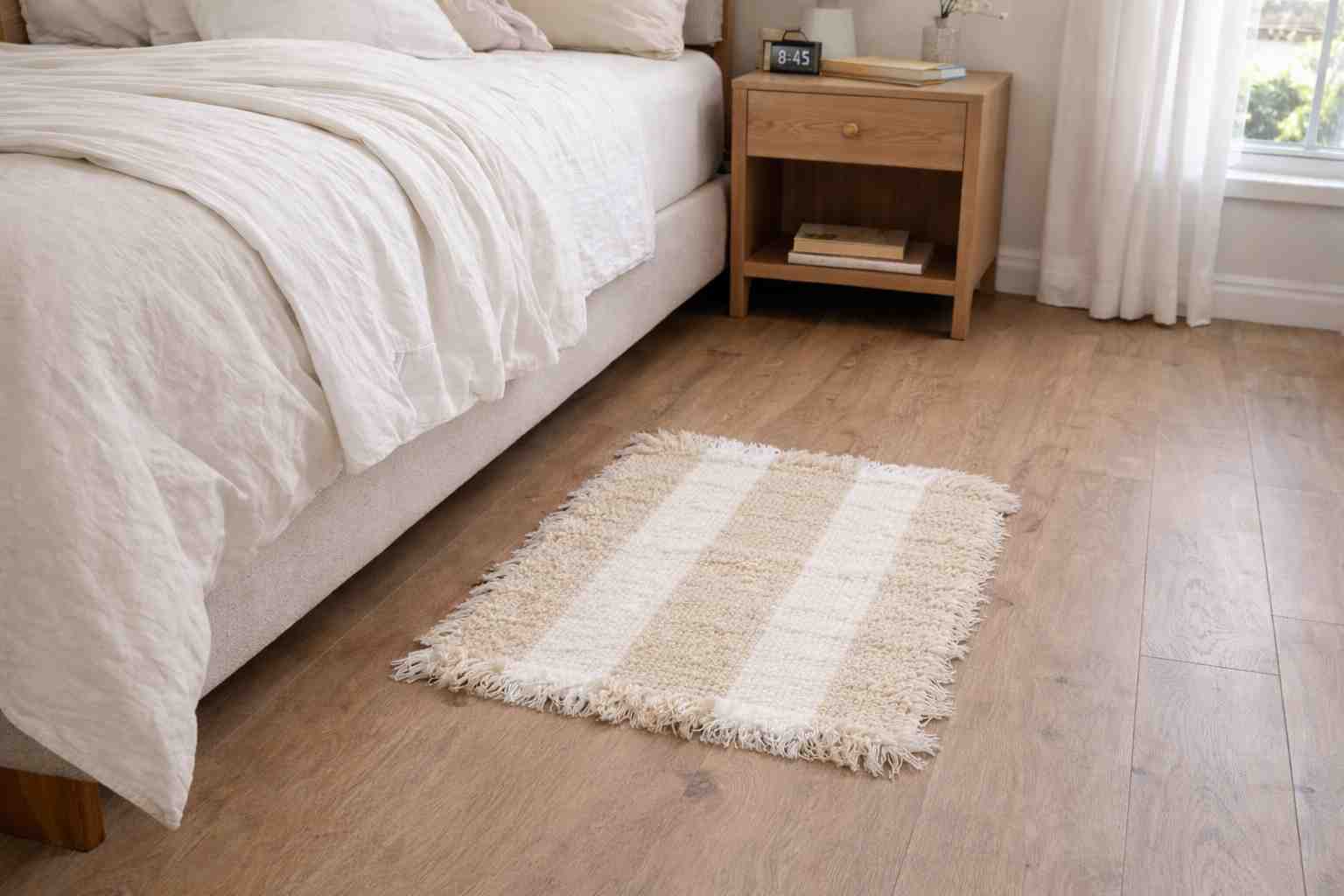 ALFOMBRA CUYO BEIGE RAYAS BLANCAS 45 X 60 CM