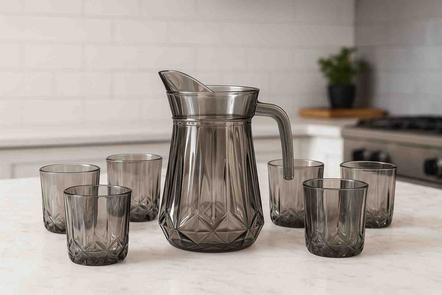 SET JARRA Y 6 VASOS GREY VIDRIO