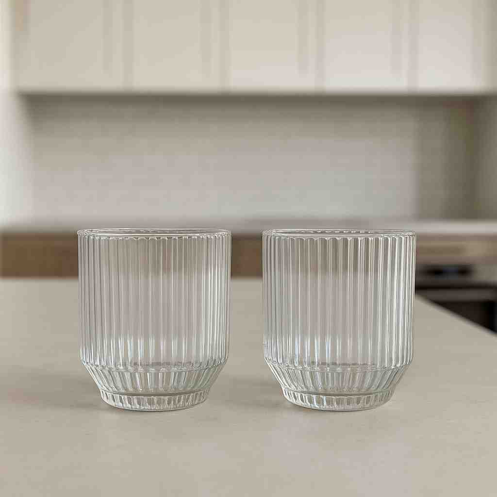 VASOS OCTOGONAL DE VIDRIO ACANALADOS X2 7.5X8.8CM
