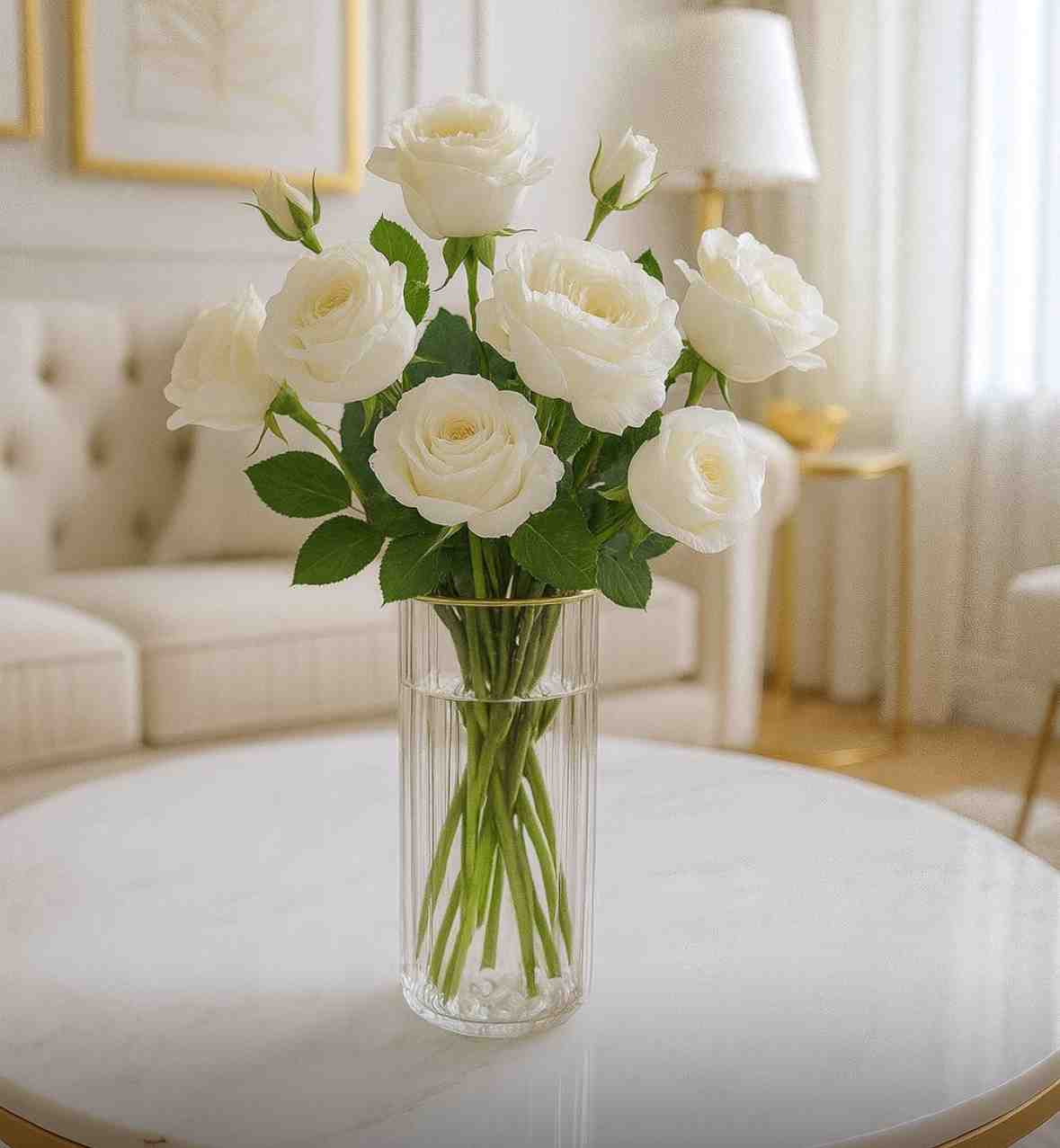 FLORERO ALTO TRAMADO CON DETALLE DORADO