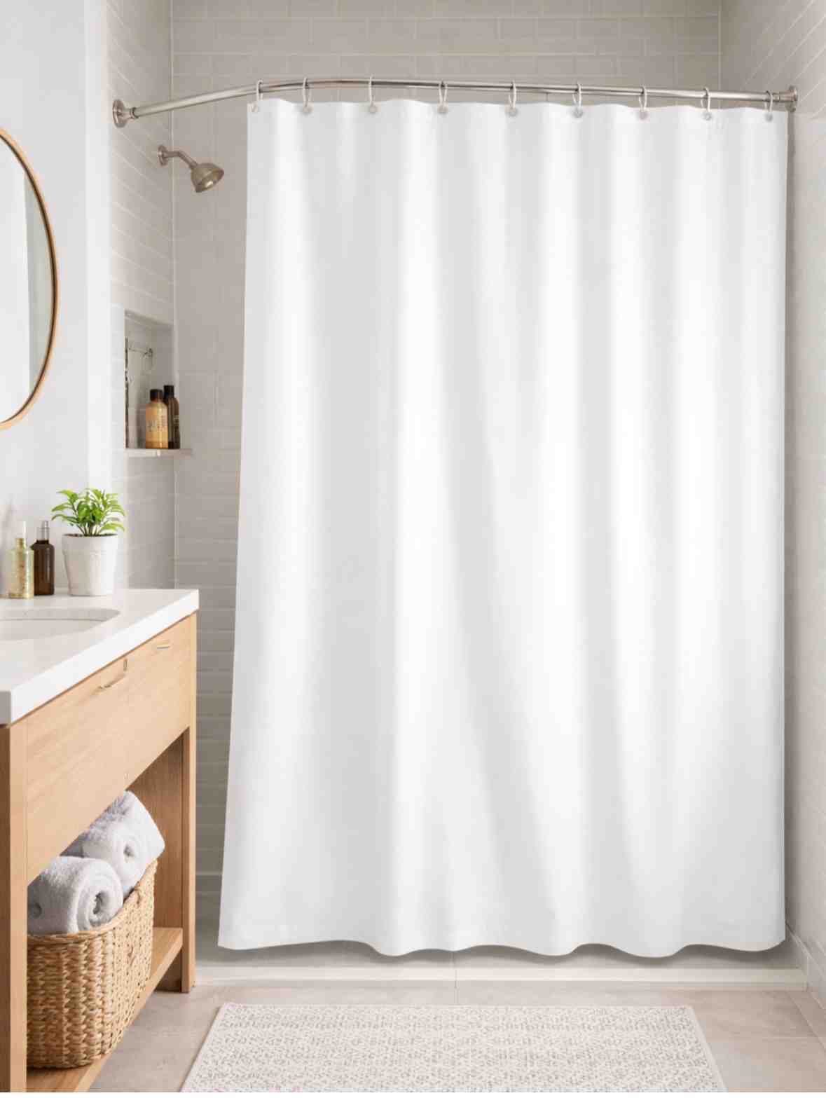 CORTINA BAÑO PVC BLANCA CON GANCHOS 1,80X1,80