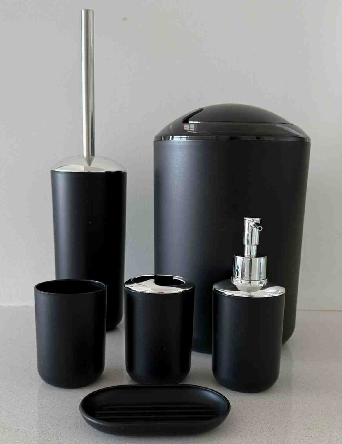 SET BAÑO 6 PIEZAS DE PLASTICO NEGRO