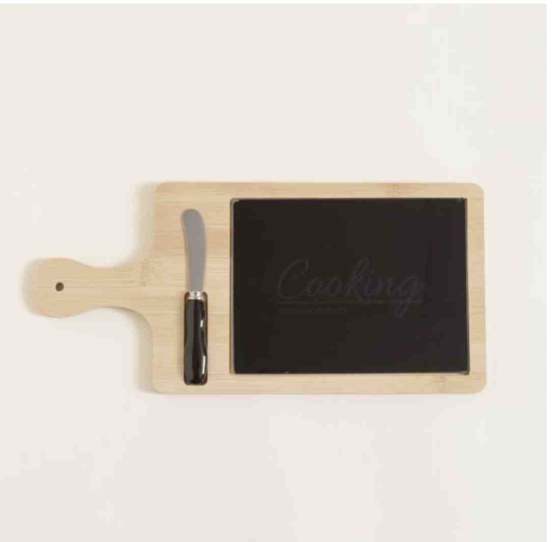 TABLA DE QUESO BAMBOO Y VIDRIO CON CUCHILLO 38X18CM