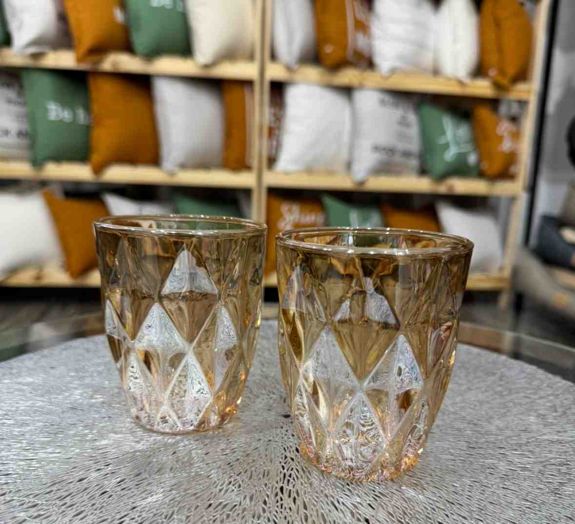 VASOS DIAMANTE BAJO AMBAR SET X 2 