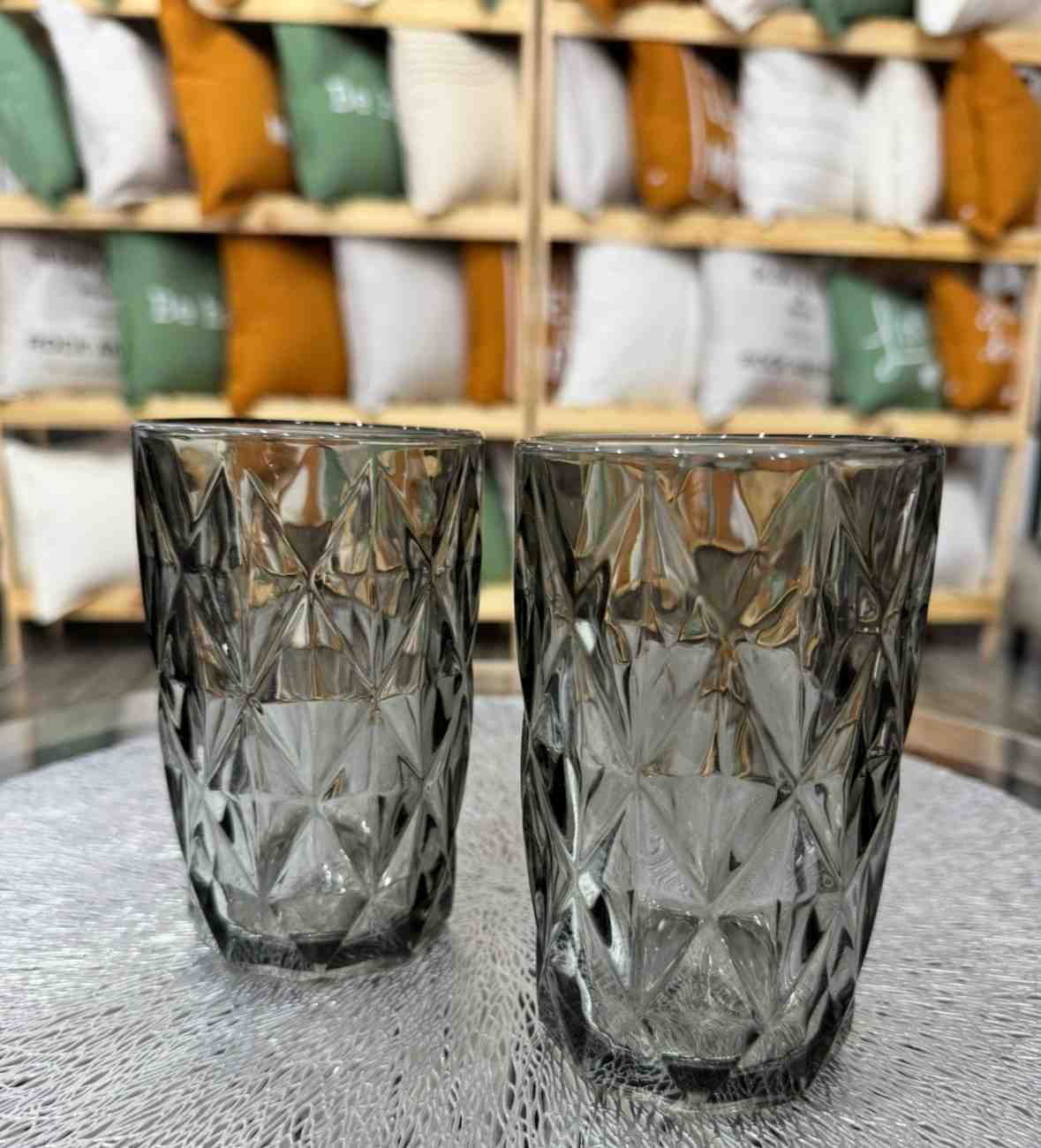 VASOS DIAMANTE ALTO GREY  SET X 2