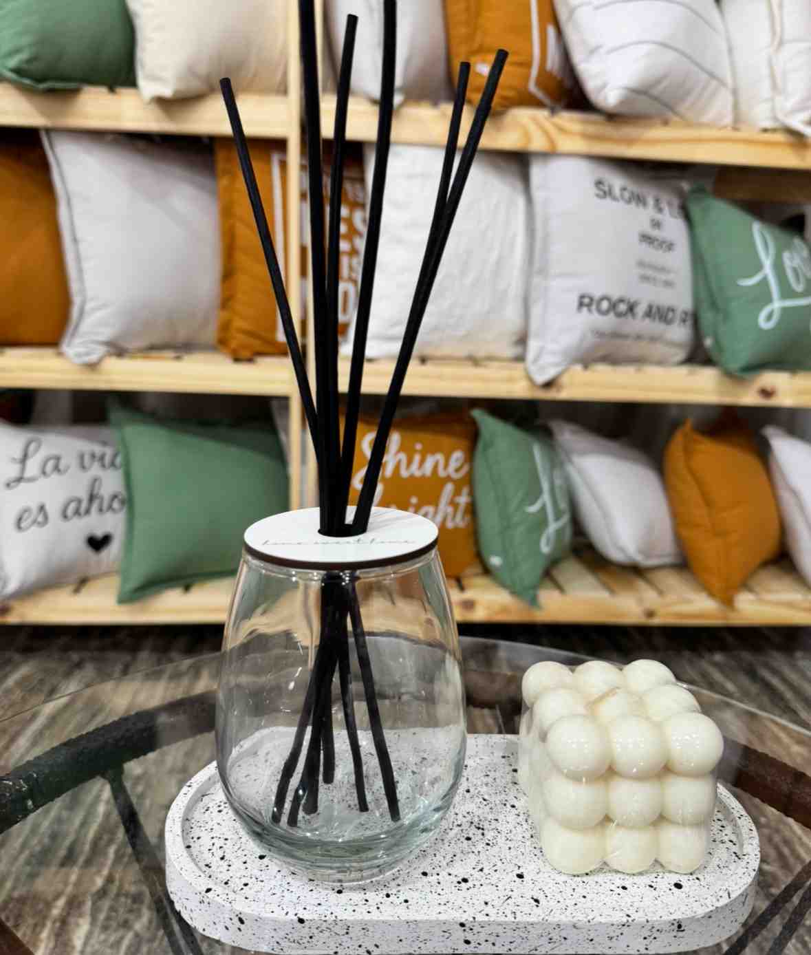 CONTENEDOR COPON DIFUSOR TAPA DE MADERA con varitas